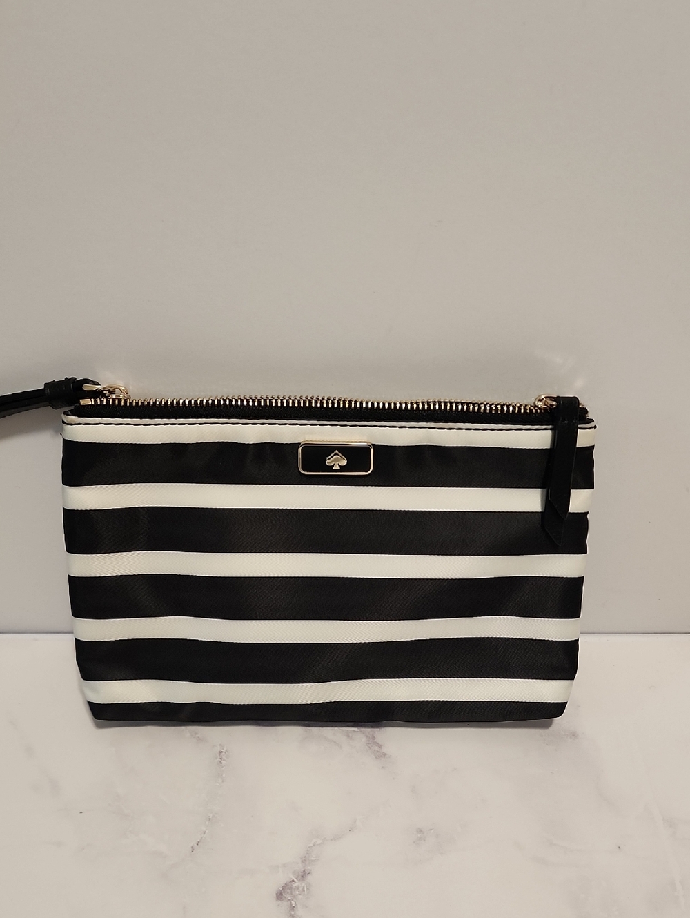 Kate Spade Black and White Striped Wristlet
